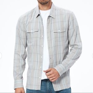 NWT Mens PAIGE Button Down Plaid Shirt Top Grey S